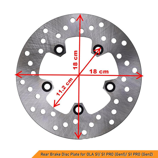 Rear brake disc plate with measurements on a white background
