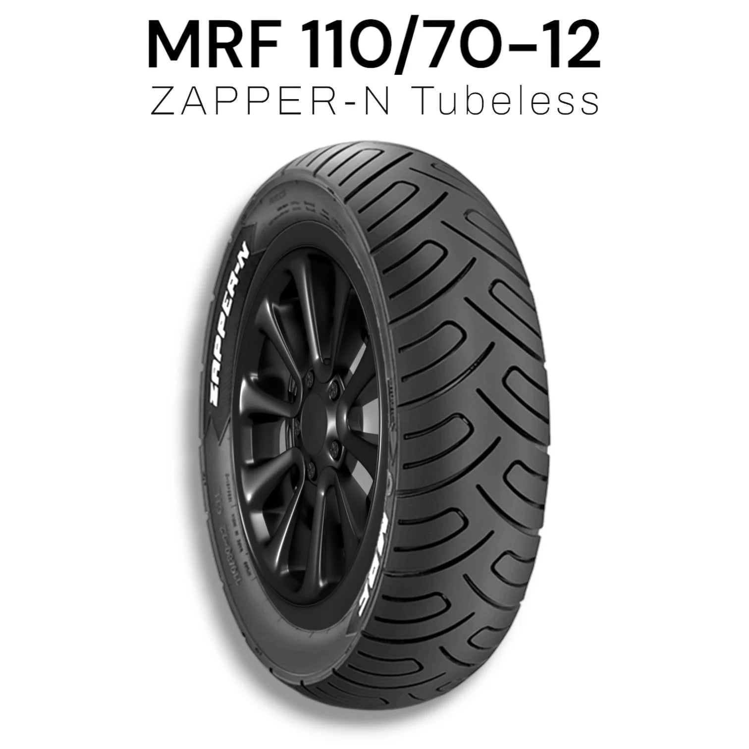 Motorcycle tire with 'Zapper-N' branding on a white background