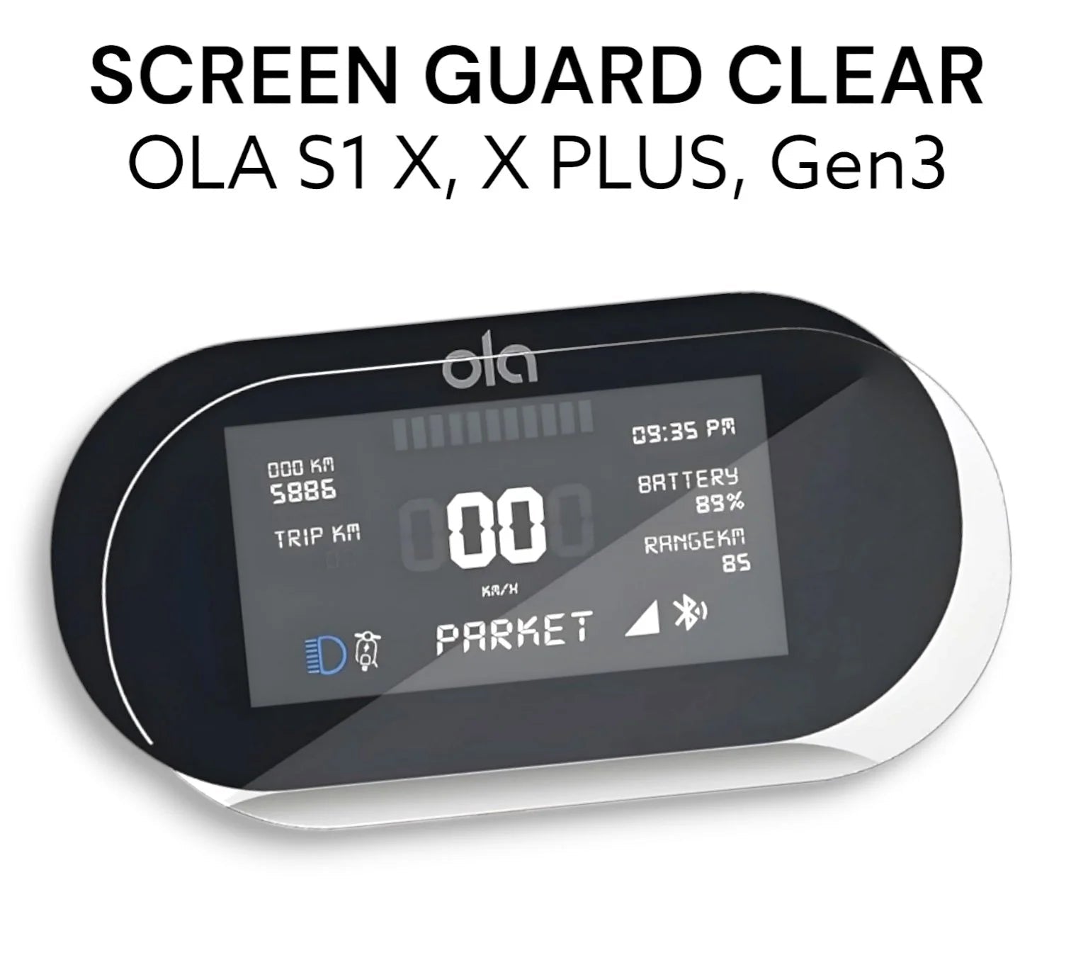 Ola device screen guard clear for Ola S1 X, X Plus, Gen3 on a white background