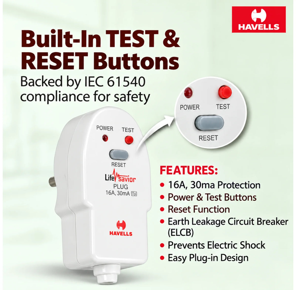 Havells PRCD Smart 3-Pin Safety Plug for Ola Scooter Charger