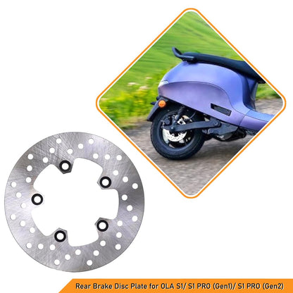 Rear brake disc plate for OLA SI/SI PRO scooter with a blurred scooter in the background.