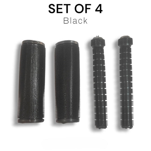 Set of four black hair styling rollers on a white background with 'Set of 4' text above.