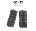 Two black hairbrush bristle rolls labeled G2 N3 on a white background
