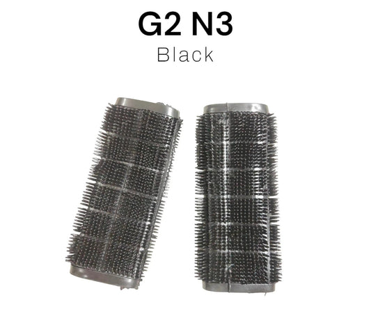 Two black hairbrush bristle rolls labeled G2 N3 on a white background
