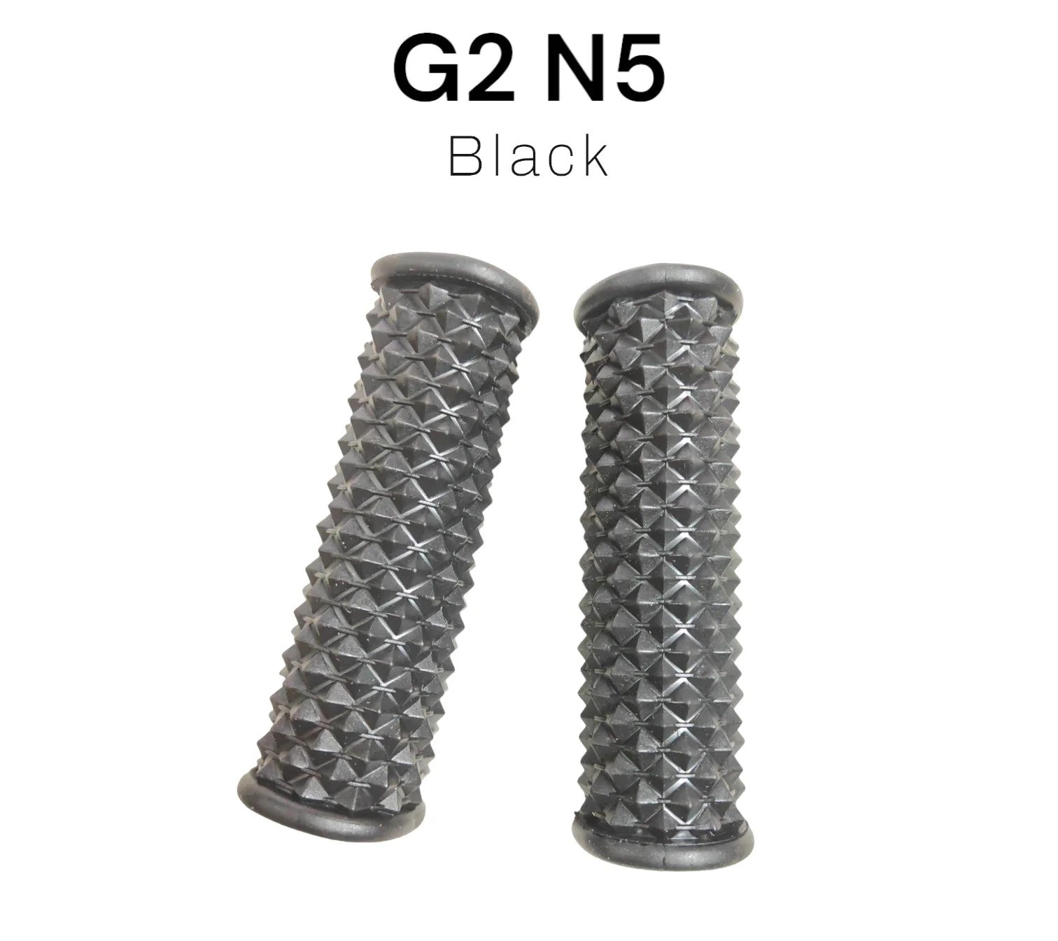 Pair of black spiked grips labeled G2 N5 on a white background