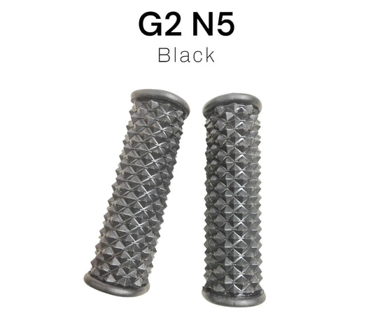 Pair of black spiked grips labeled G2 N5 on a white background