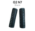 Two black textured cylindrical objects with 'G2 N7' and 'Black' text on a white background.