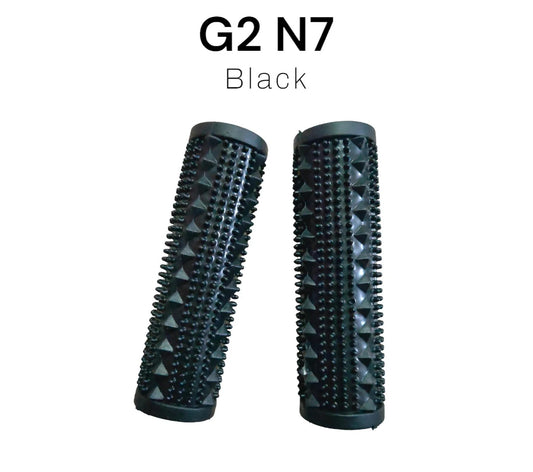 Two black textured cylindrical objects with 'G2 N7' and 'Black' text on a white background.