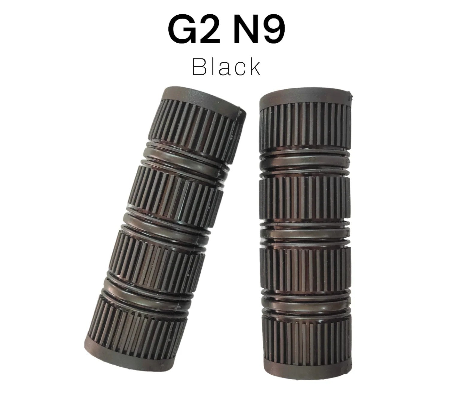 Two black cylindrical objects with 'G2 N9' text on a white background