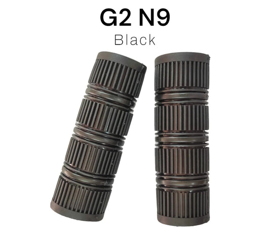 Two black cylindrical objects with 'G2 N9' text on a white background
