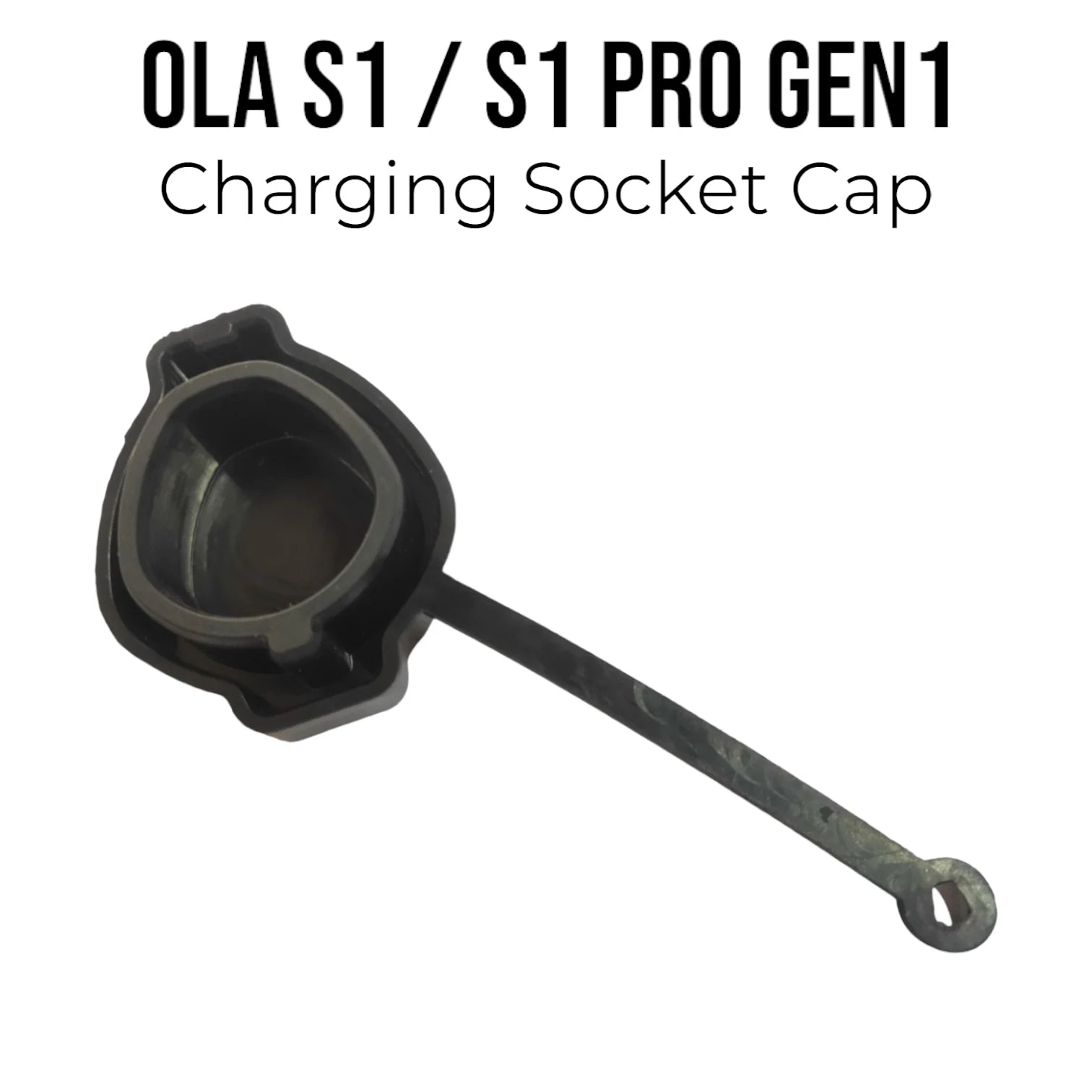 Black charging socket cap for OLA S1/S1 Pro Gen1 on a white background