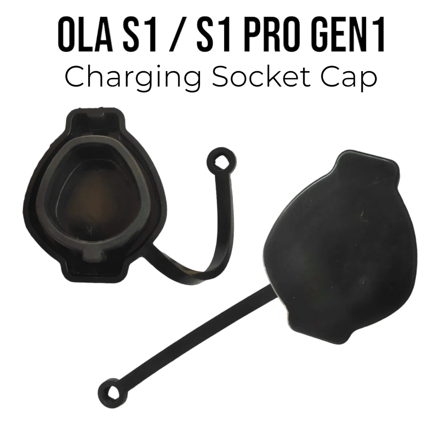 Black charging socket cap for OLA S1/S1 Pro Gen1 on a white background