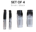 Set of four silver and black hair dryer nozzles on a white background with text 'SET OF 4 Silver / Black'.