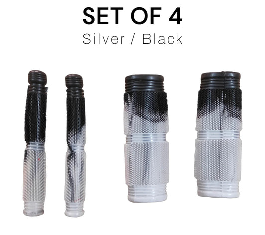 Set of four silver and black hair dryer nozzles on a white background with text 'SET OF 4 Silver / Black'.